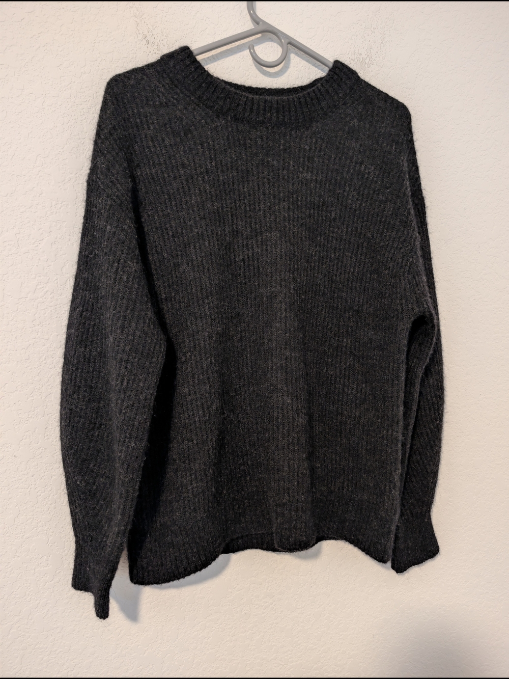 Everlane Heathered Black Alpaca Wool Crewneck Oversized The Cocoon Crew SM - Picture 7 of 13